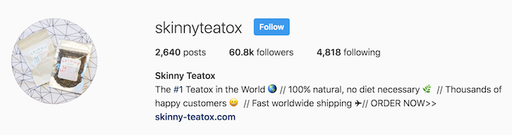Skinny Teatox instagram bio 