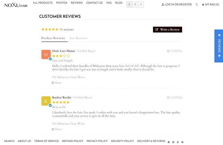 customer reviews example