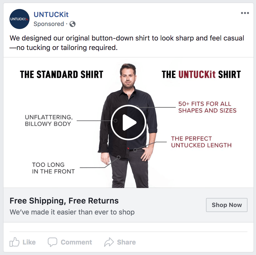 a facebook ad from untuckit