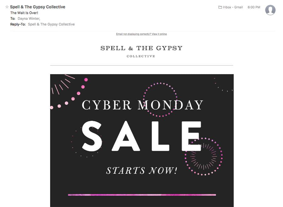 Cyber Monday sales email.