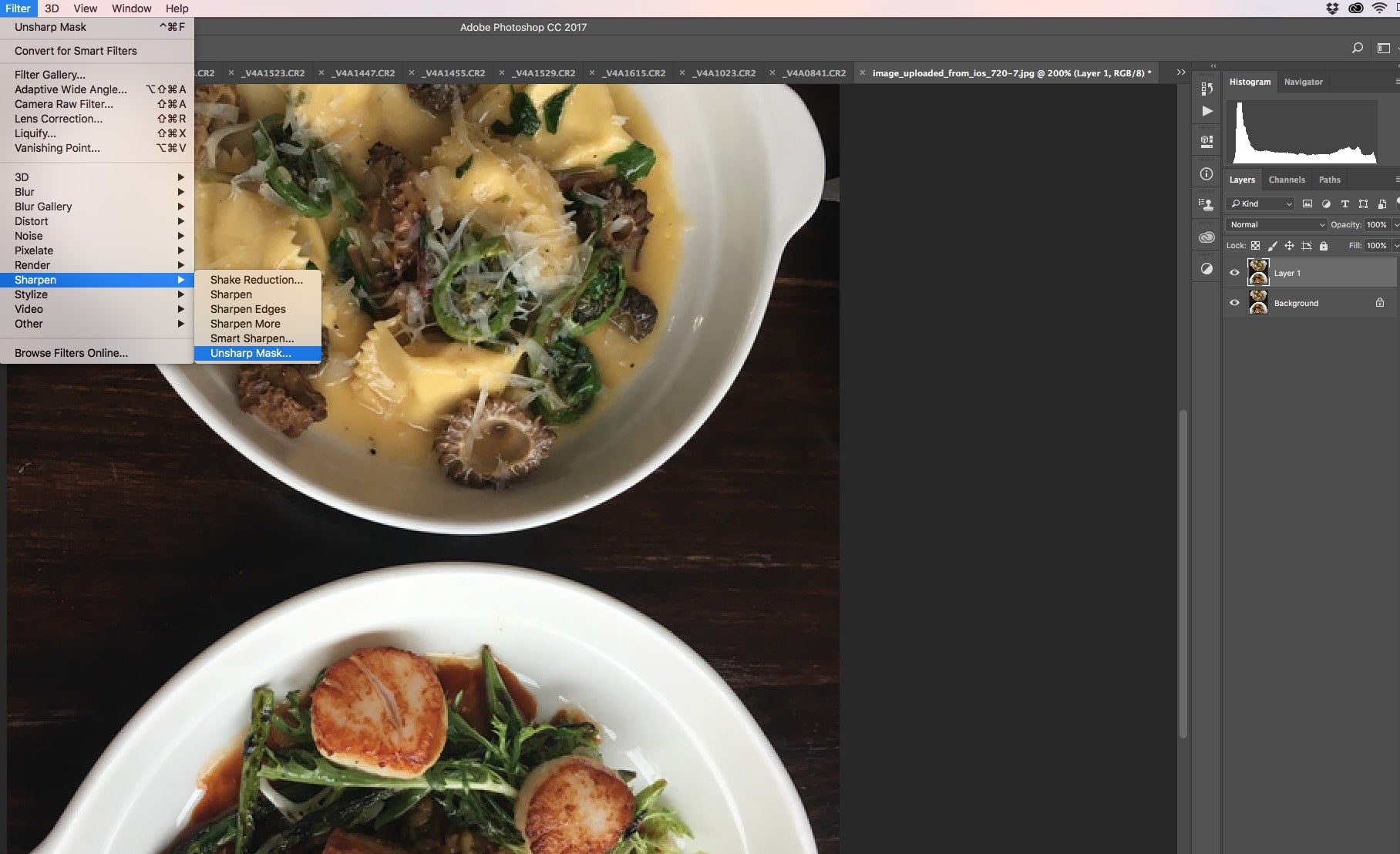 sharpening a food photo in photoshop