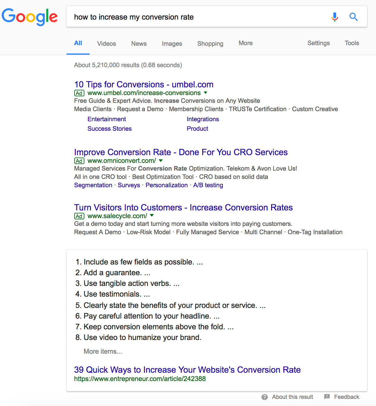 Information keyword search results