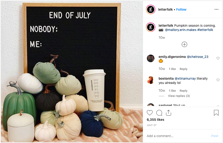Instagram post with a letterboard that reads End of July, Nobody, Me