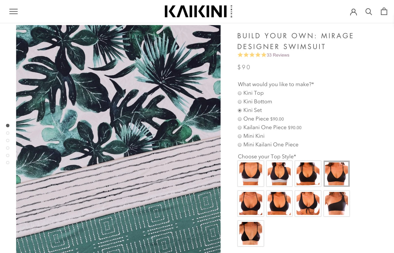 Pagina voor het samenstellen van je eigen bikini op de website van Kaikini