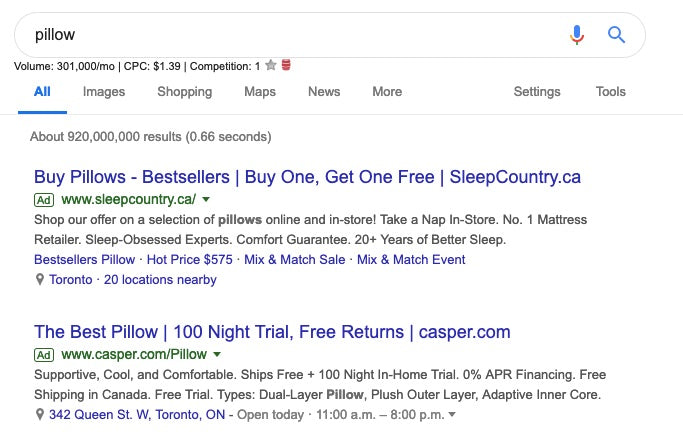 google ads non-branded search example