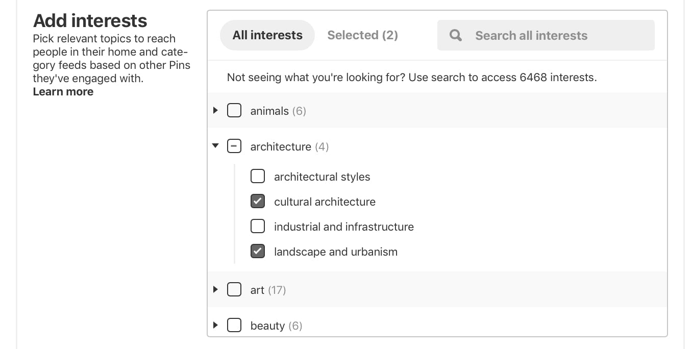 pinterest interest targeting