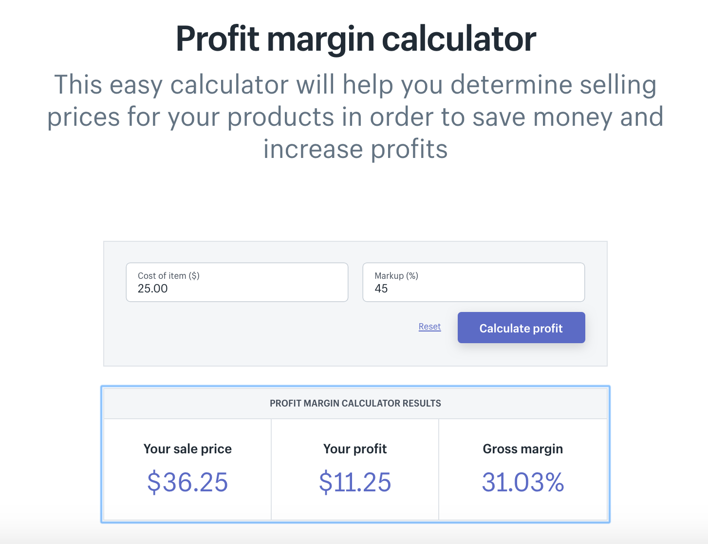 Shopify's free Profit Margin Calculator