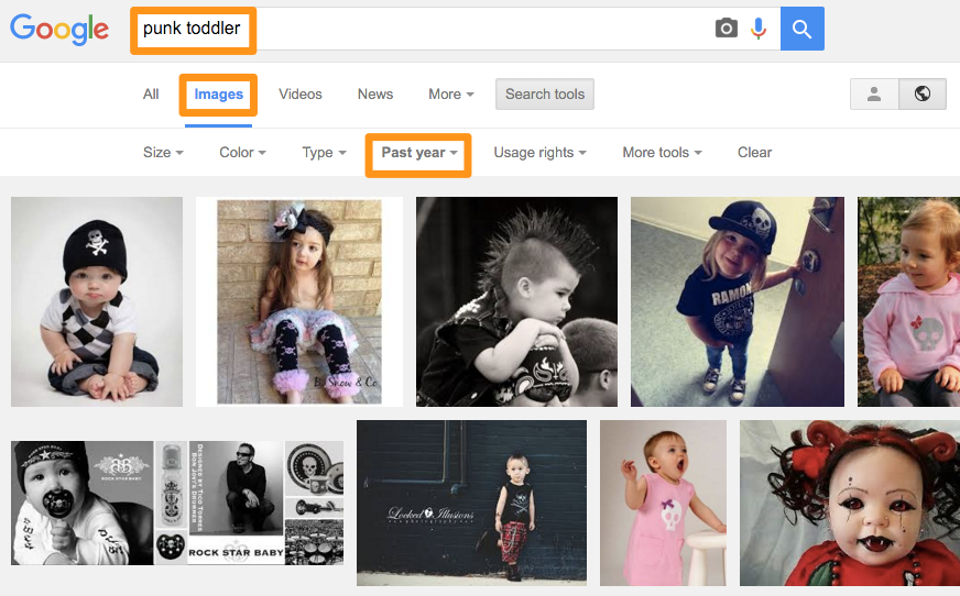 Screenshot of Google Image results for punk toddler