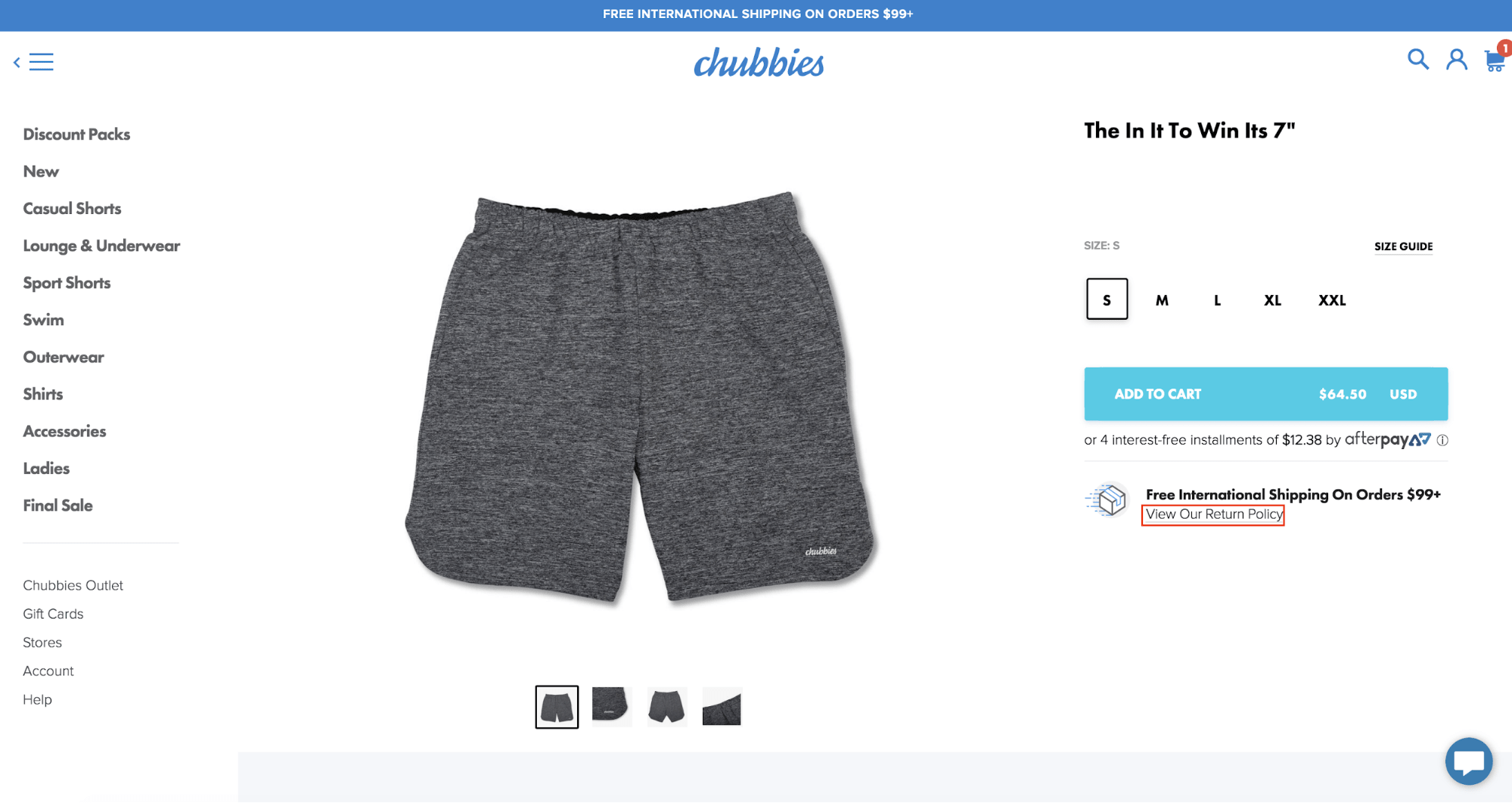 chubbies returns and exchanges policy on product page