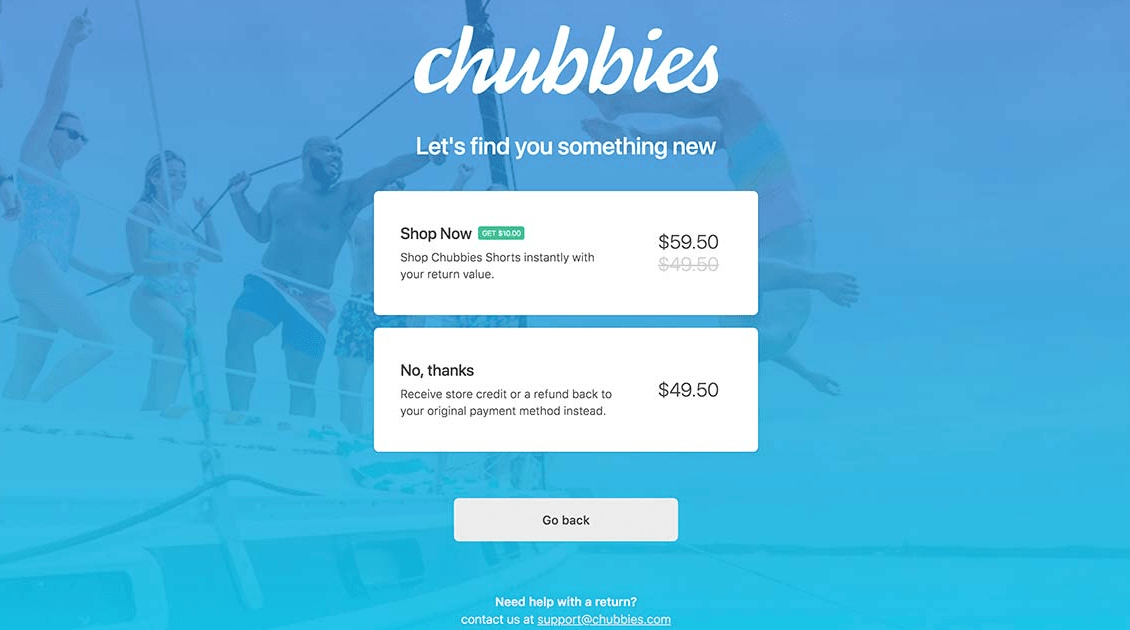 chubbies exchange credit