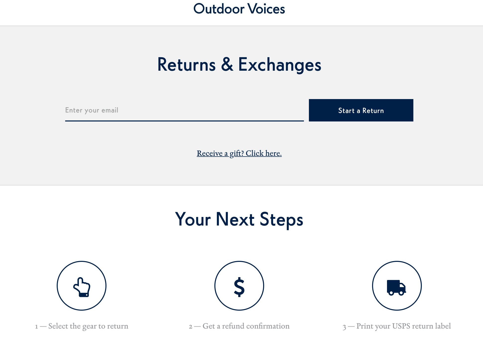 outdoor voices return center powered by returnly
