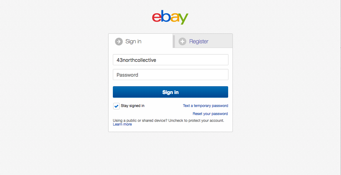 Login our create a new eBay account to integrate with Shopify