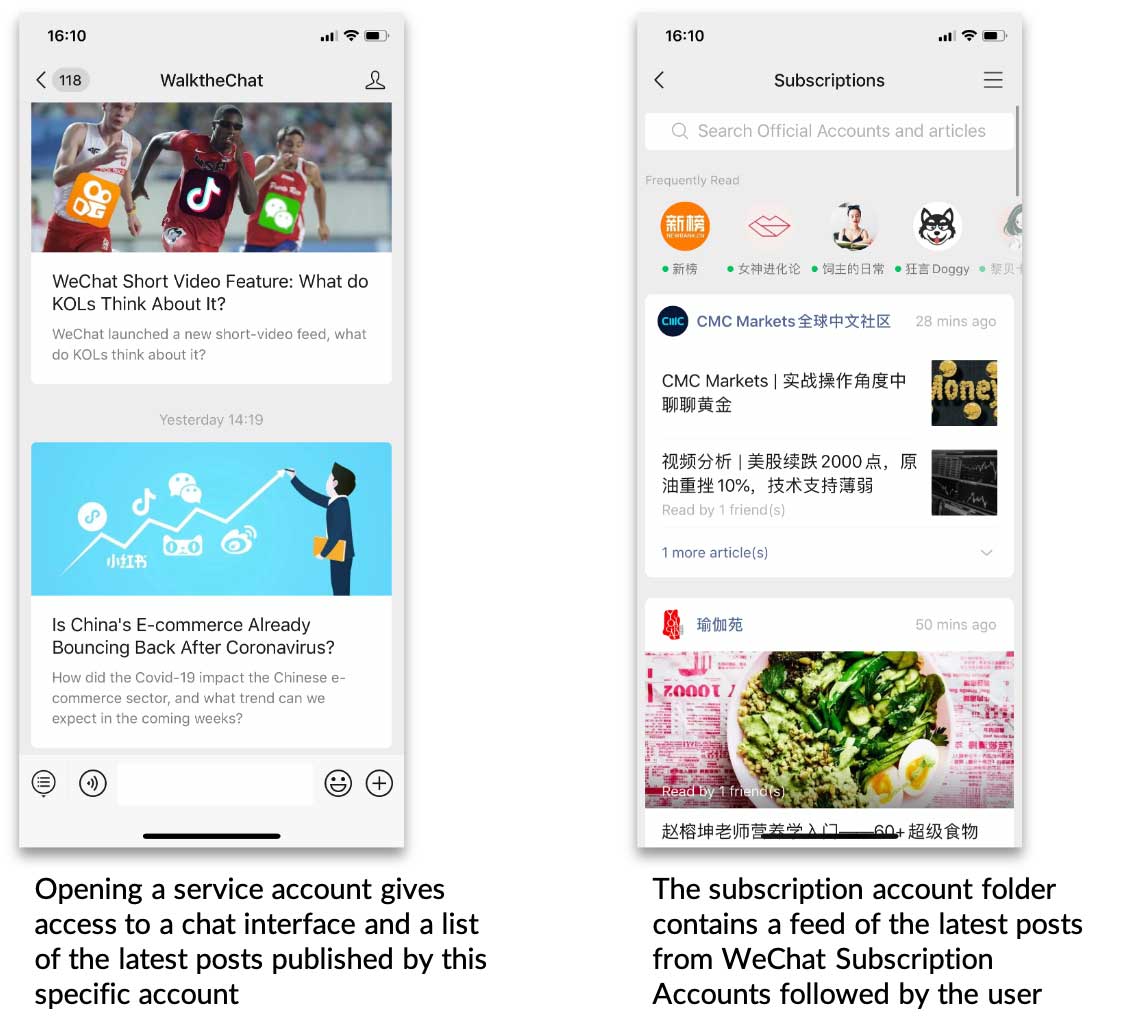 Account di abbonamento e account di servizio WeChat
