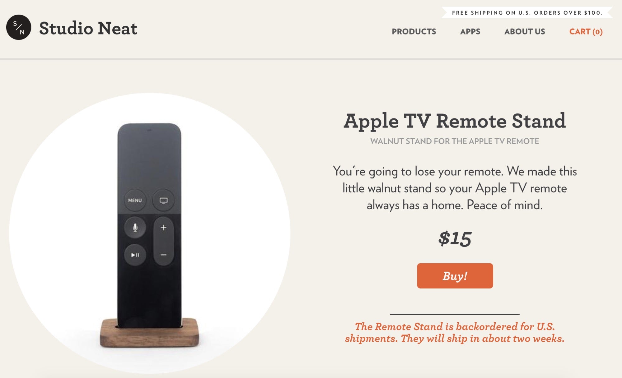 Apple remote holder product page from Studio Neat