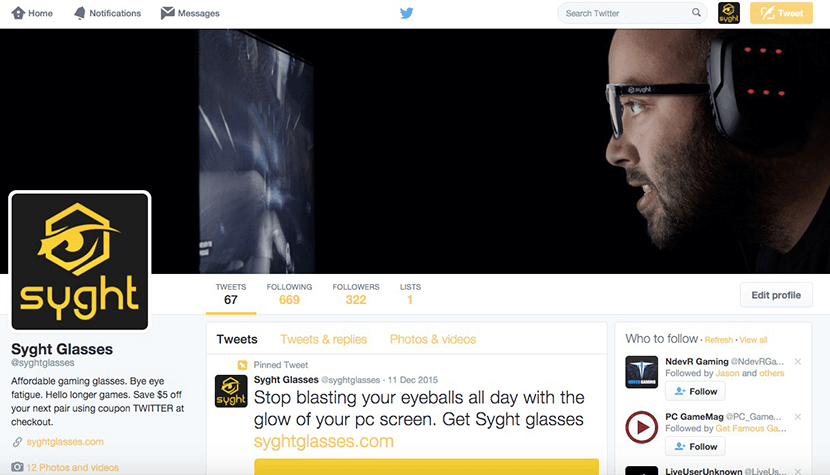 Syght Glasses Twitter account