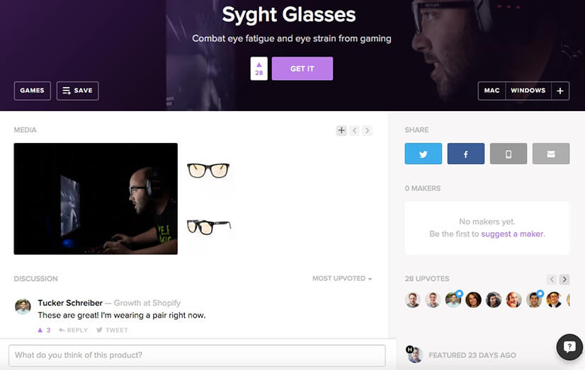 Syght Glasses Product Hunt submission