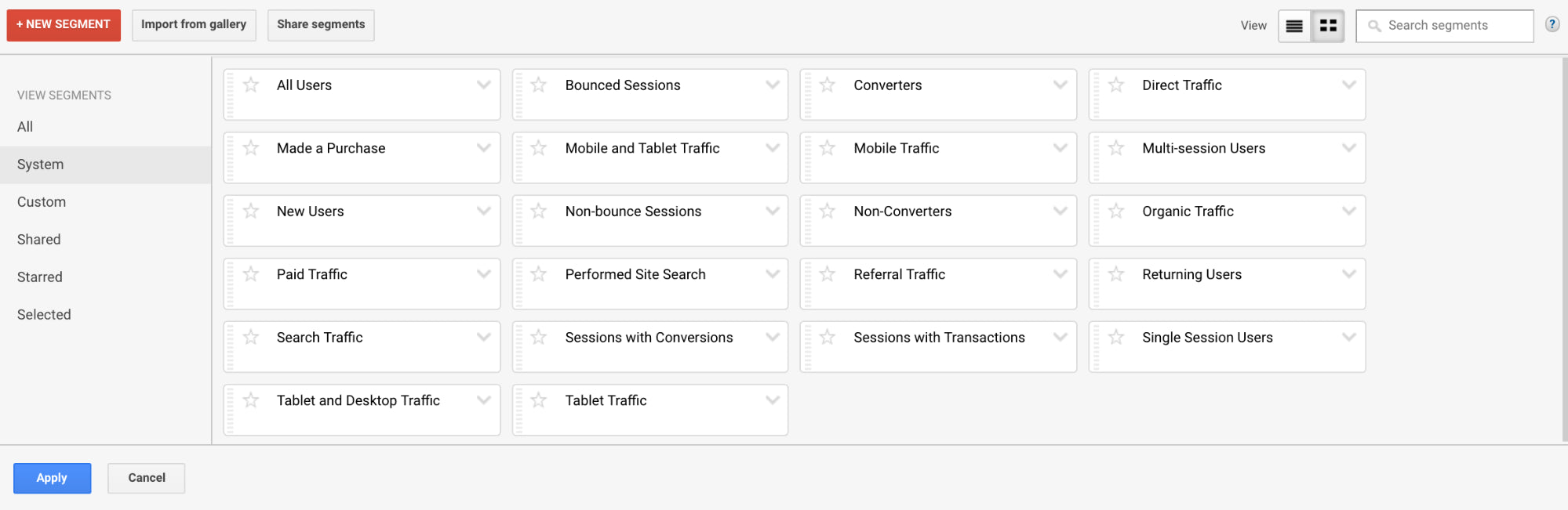 Pre-built Google Analytics segments