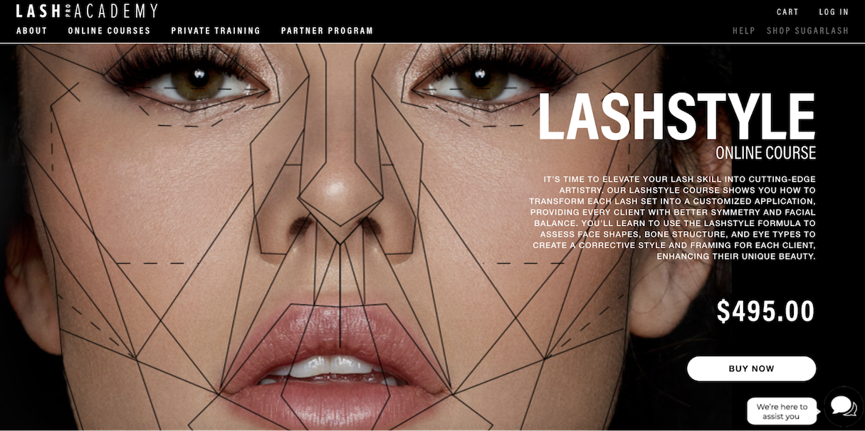 LashPro Academy's homepage, a business that teaches how to transform the look of customers eyelashes