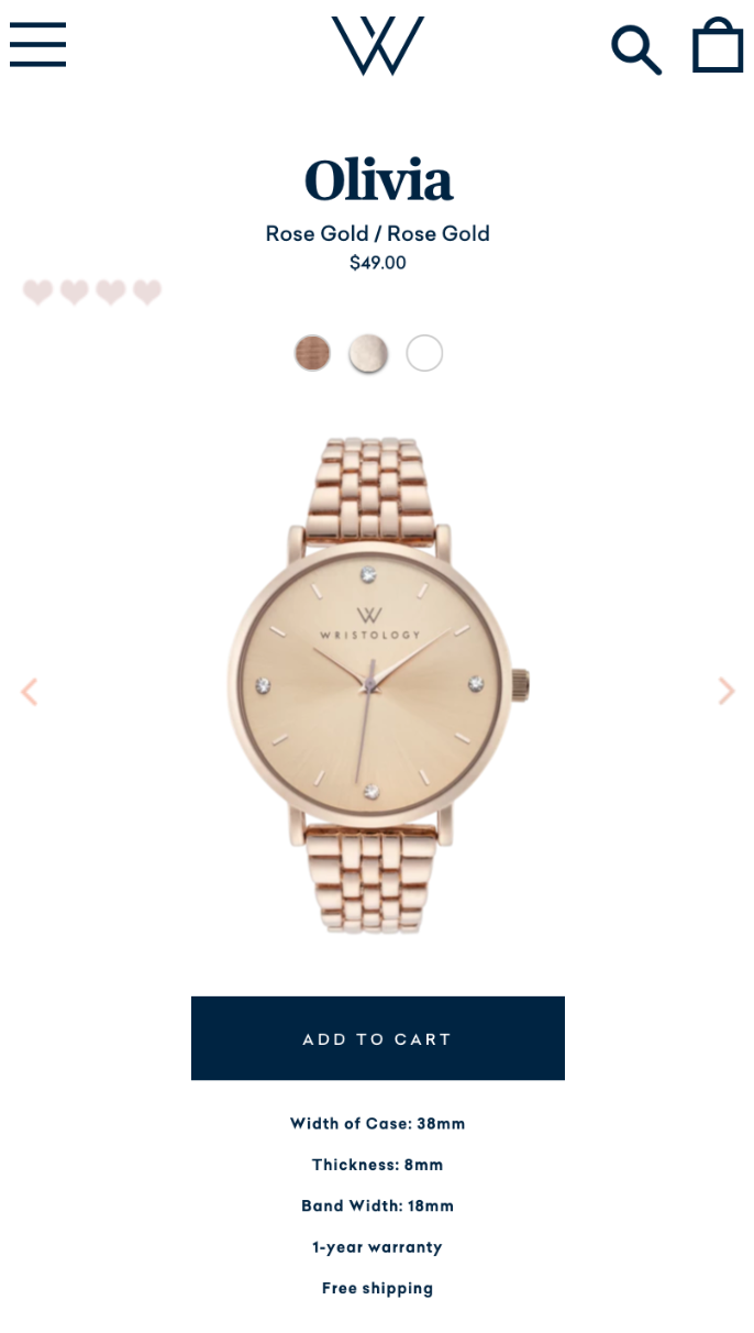 olivia watch product page