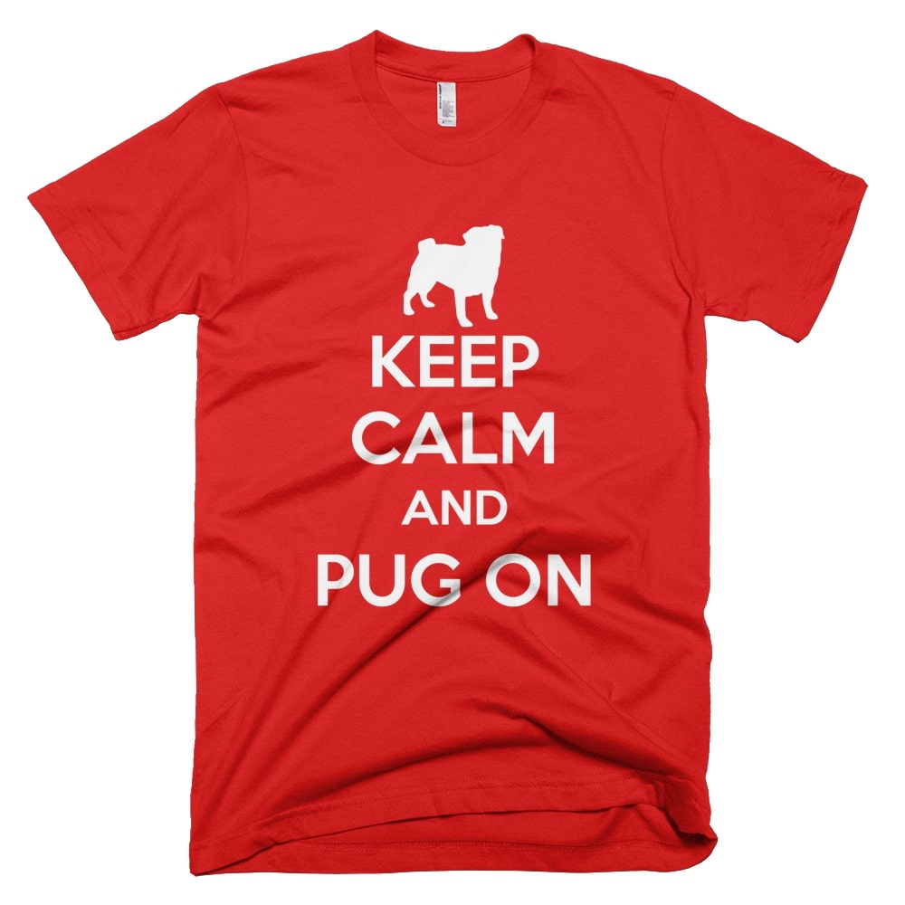 T-shirt met een mopshond en de tekst ‘keep calm and pug on’