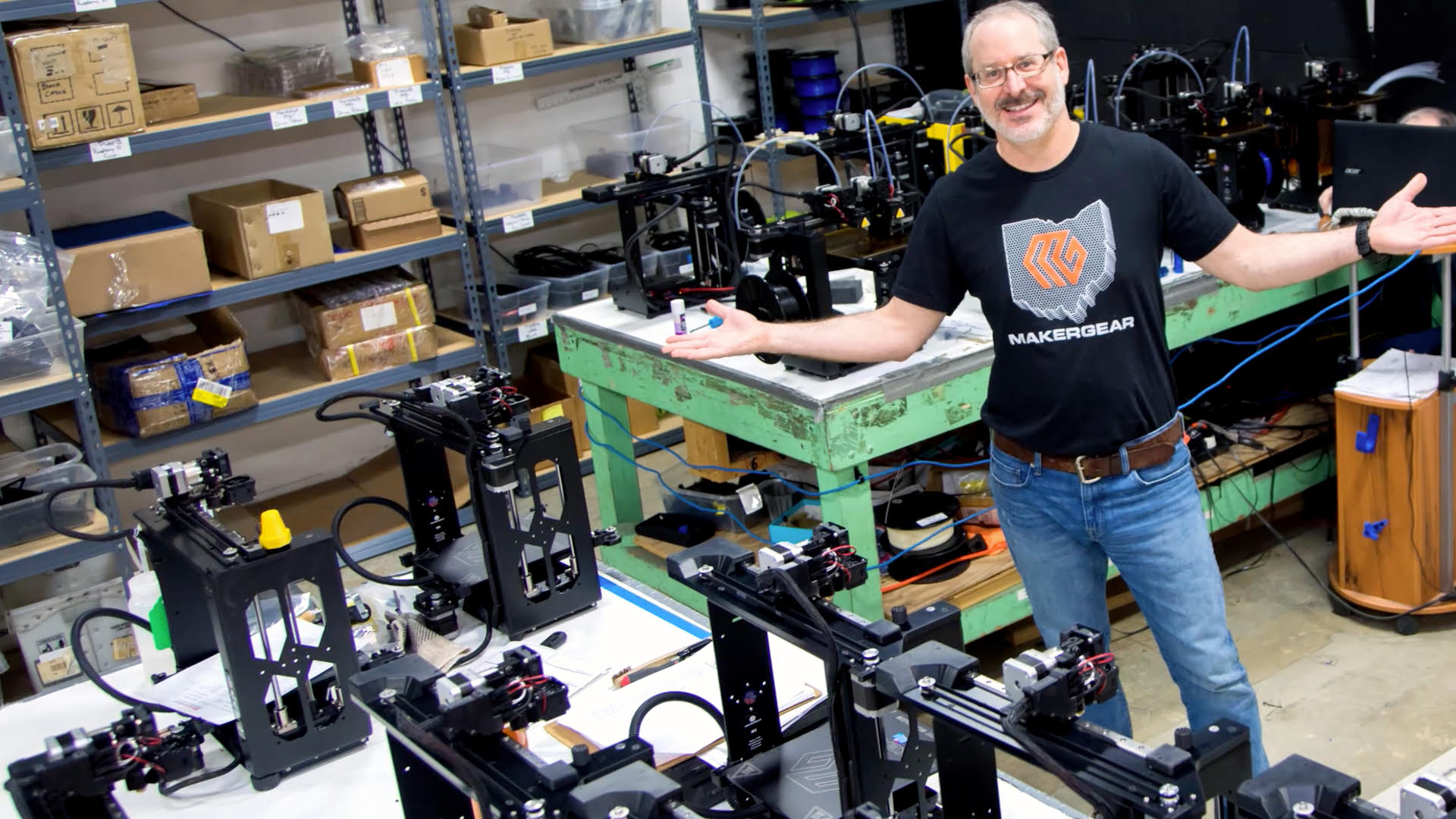 Rick Pollack in the production facilities of MarkerGear, the company making commerical 3D makers. 