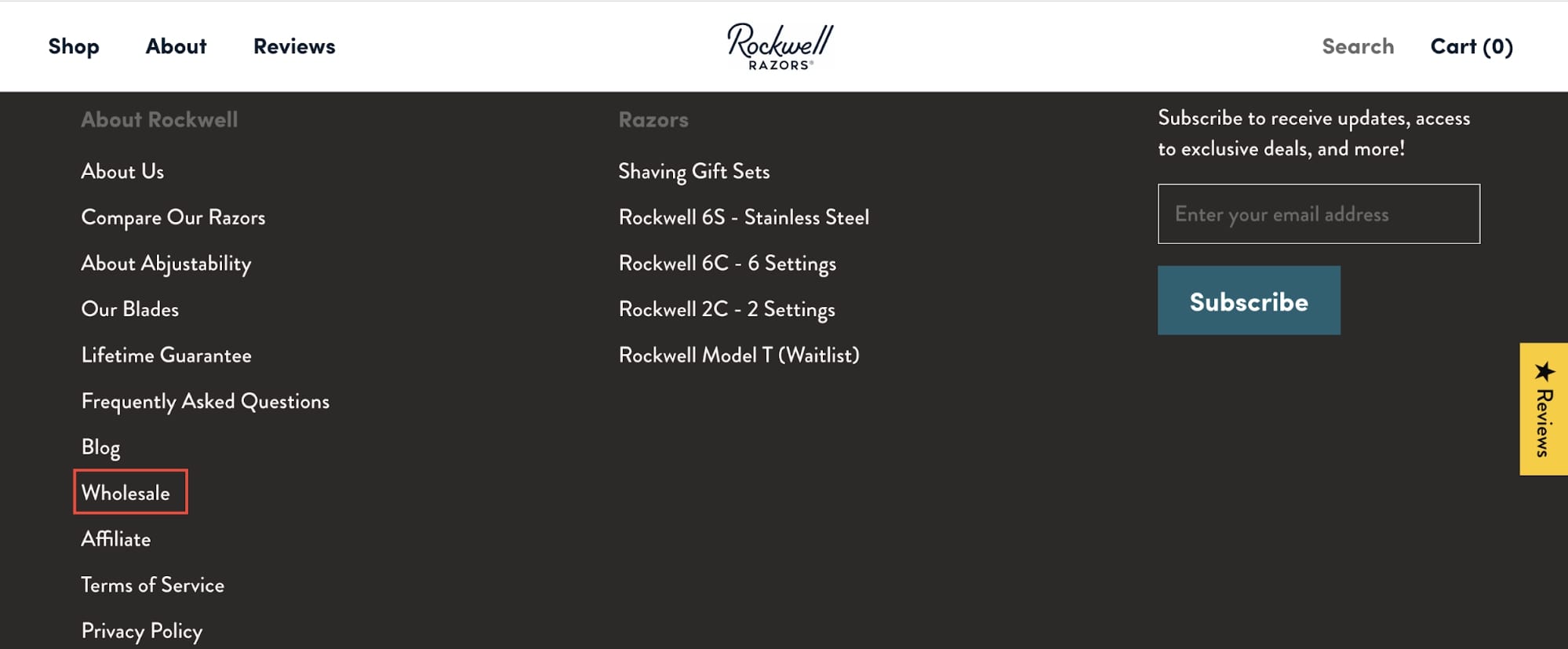 rockwell razors wholesale link in footer