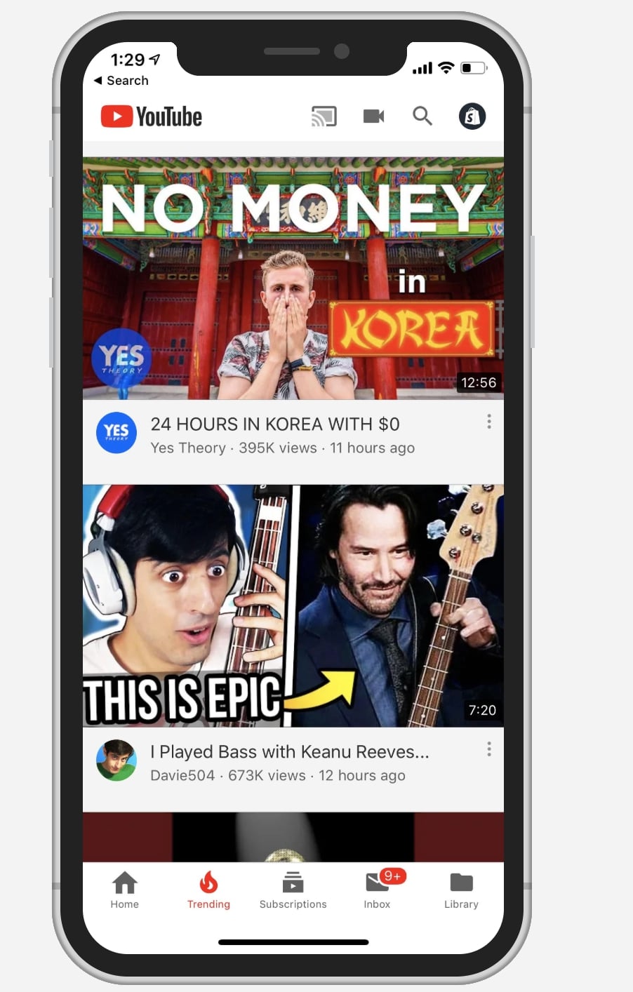 example of what youtube looks like to mobile users