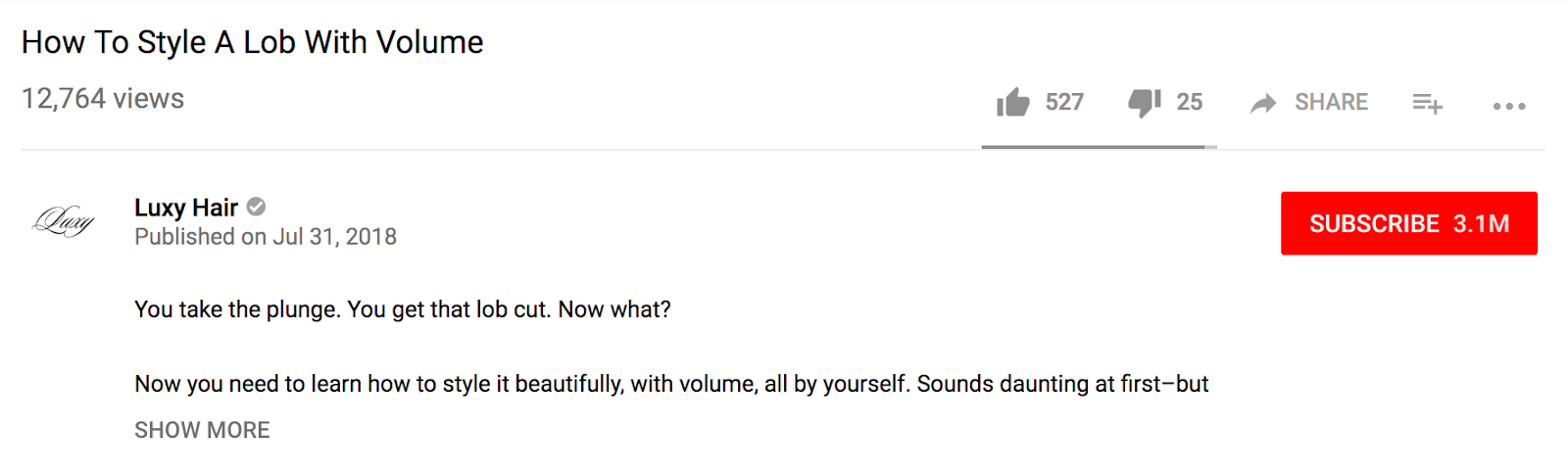 A YouTube description written for SEO, from Luxy Hair