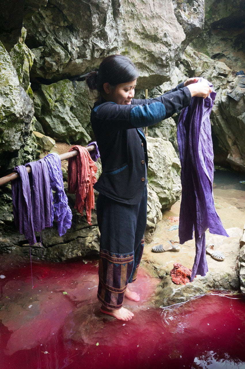 my friend Thao hand dying the fibers for new fabrics
