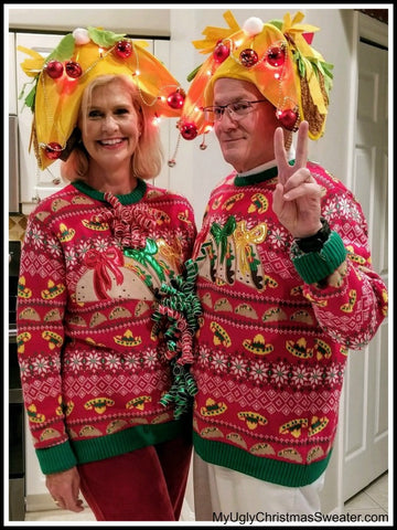taco-christmas-sweaters-and-hats-couple-matching