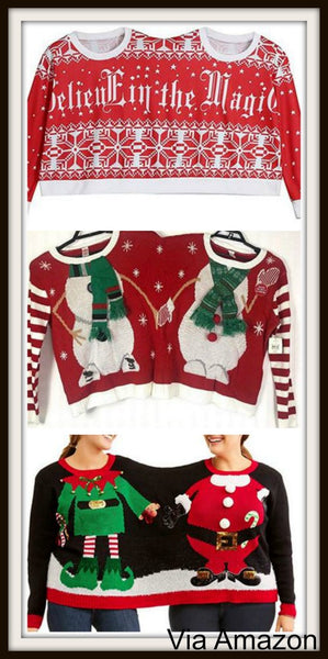 two-person-christmas-sweater-elf-snowman-believe