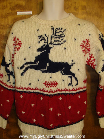 80s 2sided Leaping Reindeer Ugliest Christmas Sweater