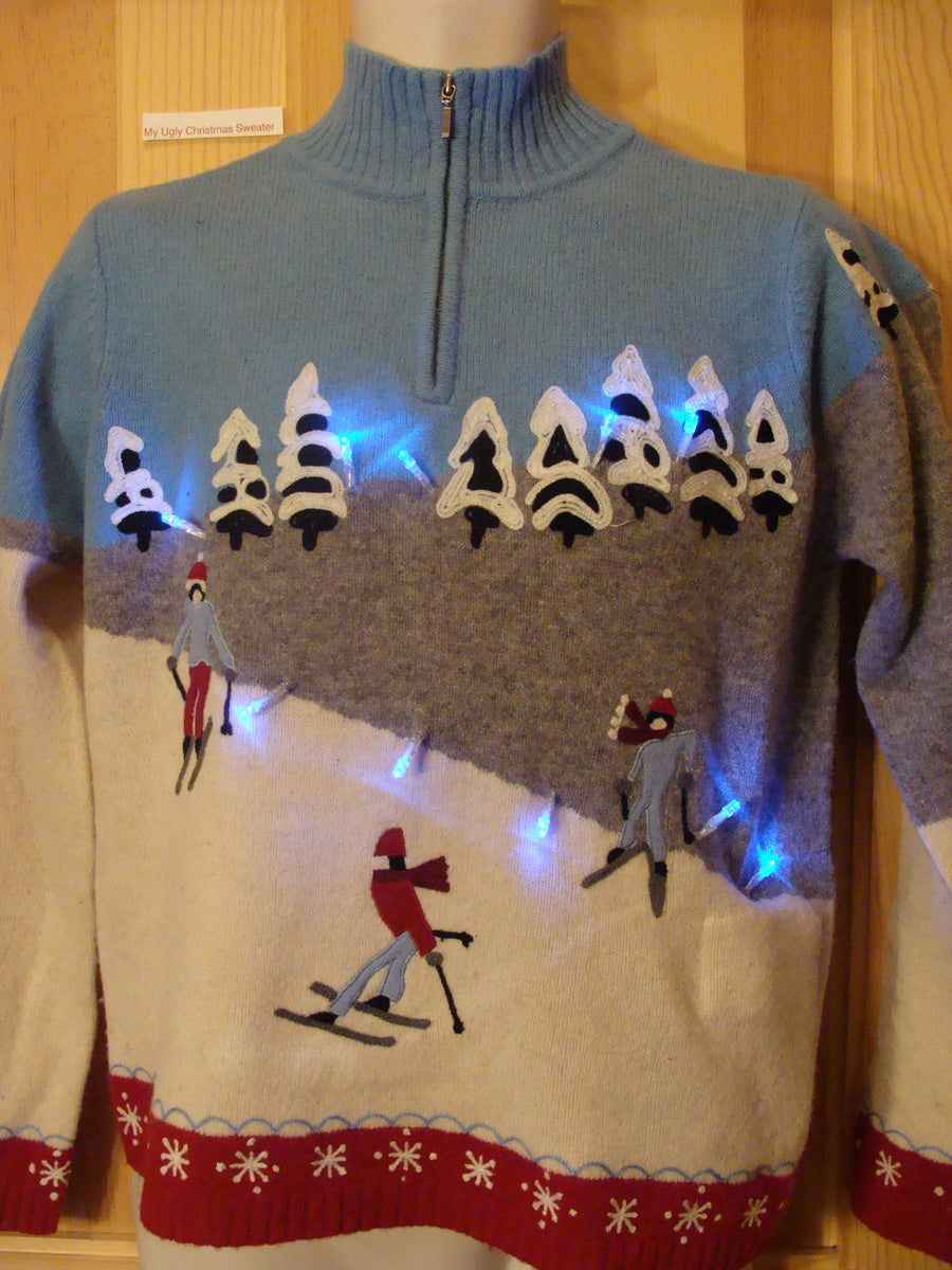 Light Up Ugly Xmas Sweater Ski Theme Winter Pullover – My Ugly