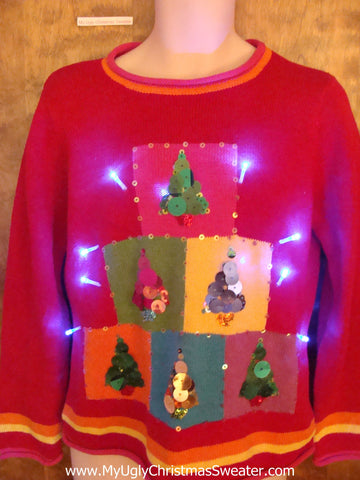 Tree Pyramid of Color Light Up Ugly Xmas Sweater