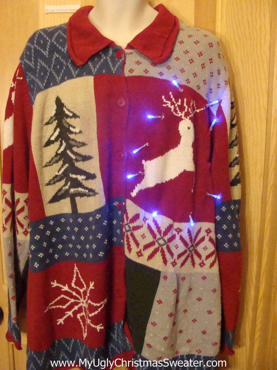 Light Up Ugly Xmas Sweater Reindeer Big Size for XXXL, 4XL or Possibly