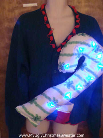 Light Up Funny Christmas Sweater Vest Huge 3D Candy Cane