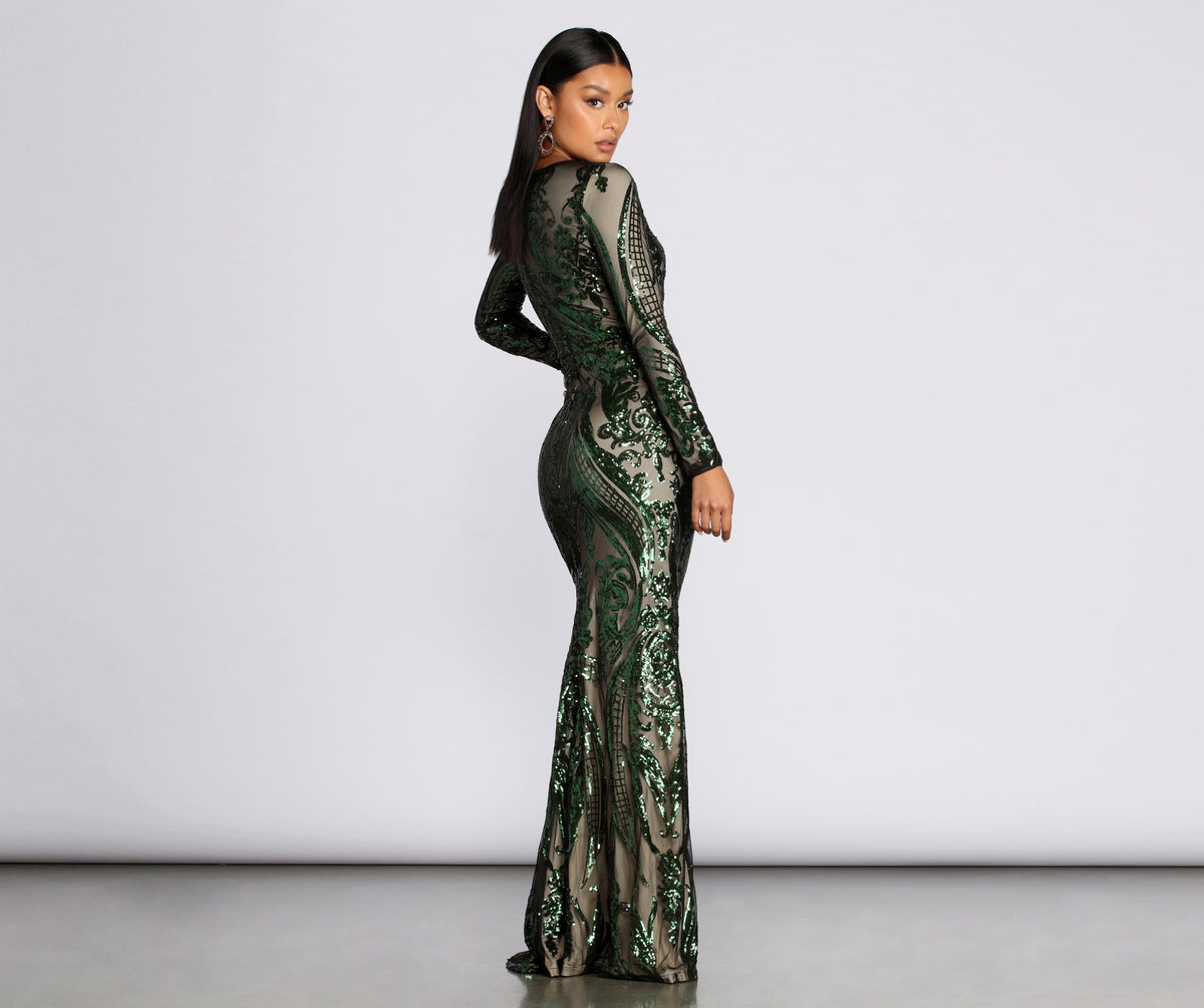 Alexandria Formal Sequin Scroll Dress 