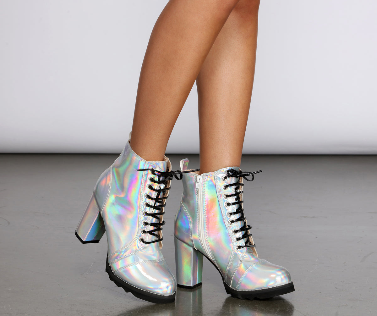 holographic lace up boots