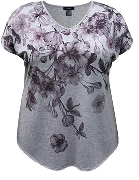 Women's Floral V-Neck Dolman Short Sleeve Print Top