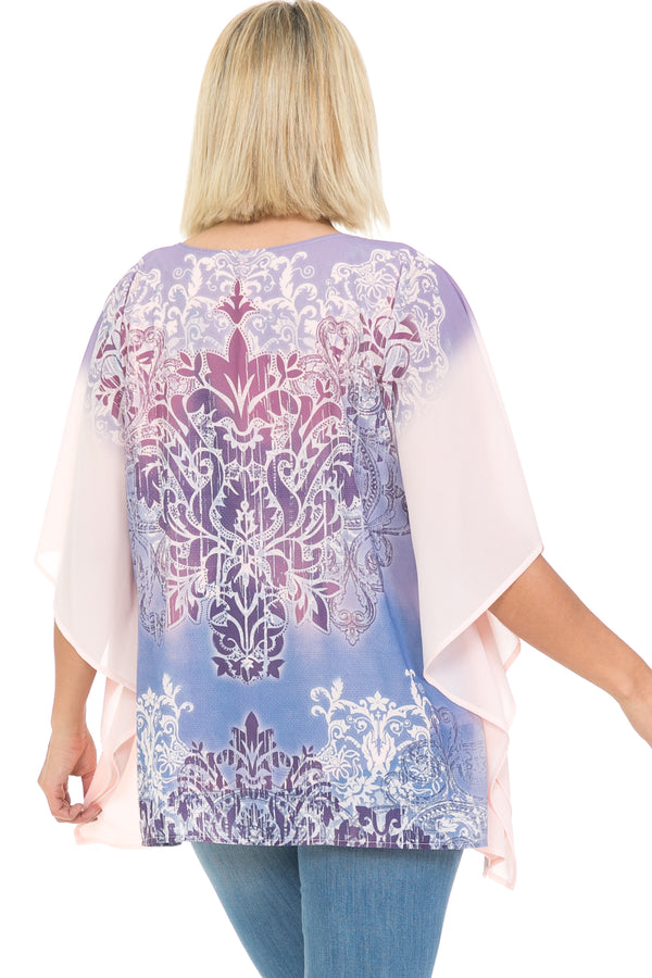 Medallion Printed Square Poncho Blouse