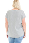 Women's Feather Print V-Neck Dolman Short Sleeve Top