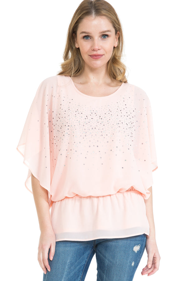 Women's Studded Elastic Waist Chiffon Poncho