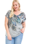 Women's Medallion V-Neck Dolman Short Sleeve Top