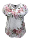 Women's Multi-Floral V-Neck Dolman Short Sleeve Print Top