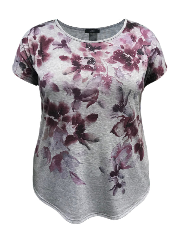 Dolman Short Sleeve Purple Floral Print Top