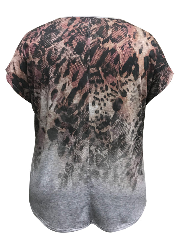 Cheetah Crew Neck Dolman Short Sleeve Print Top