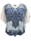 Blue Paisley Double-Layered Chiffon Poncho Top