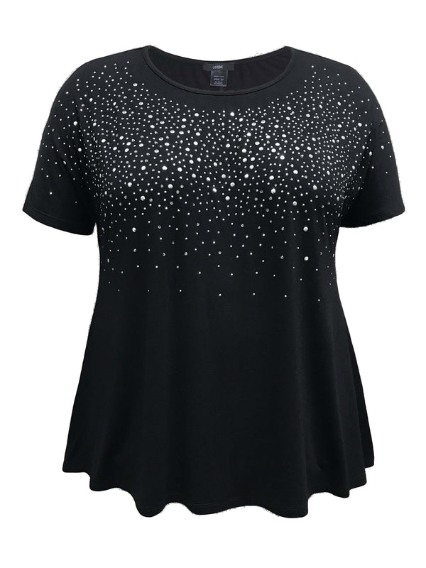 Crew Neck Studded Short Sleeve Swing Top