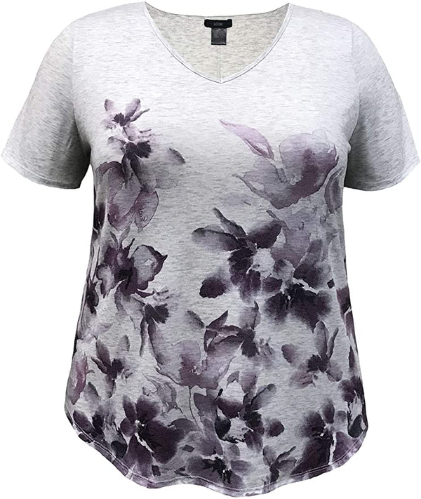 Violet Floral Short Sleeve Print Top
