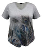 Feather V-Neck Short Sleeve Print Top